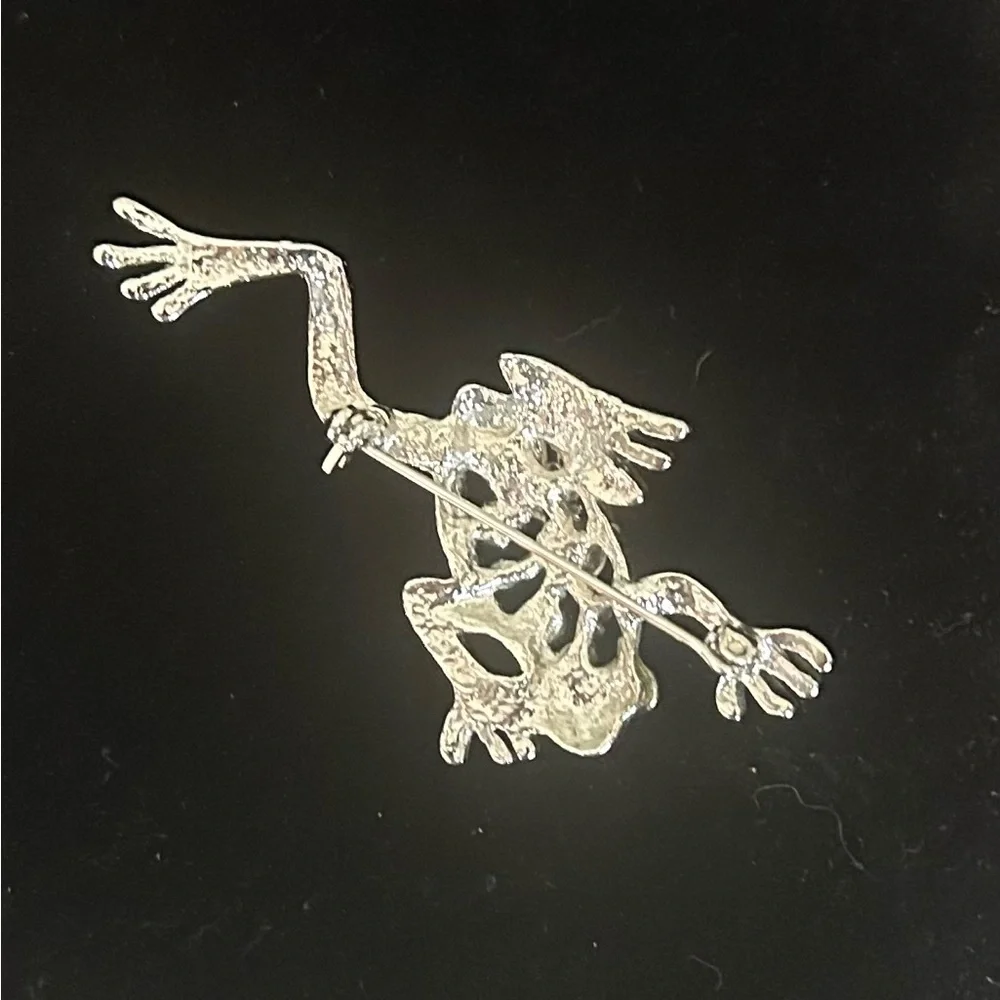 Vintage Silver Frog Brooch/Pendant with Multi-colored Rhinestones